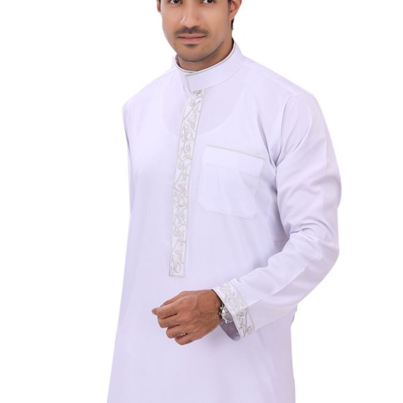 Men Arab thoub Dishdash Long Sleeve Thobe Islamic Robe Kaftan Abaya Dress - Picture 7 of 14